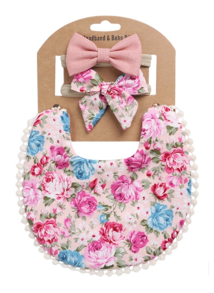 Bambimici - Bambimici -Angelica Baby Bib  and Headband - Floral Pink - Image 1