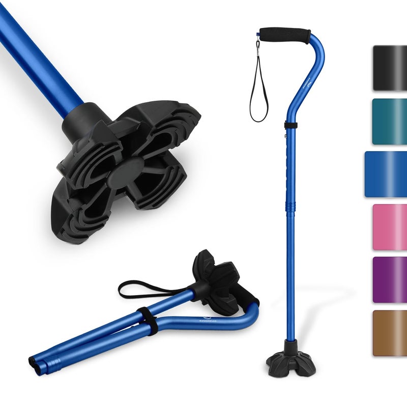 KINGGEAR KINGGEAR F1 Walking Stick Walking Cane for Women Men Self Standing Walkers for Senior with Wrist Strap Lightweight Sturdy Offset EVA Handle and Large Quad Base
