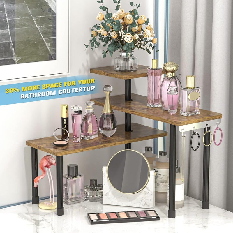 JayRex Countertop Organizer Organization, 3 Tier Moveable Corner Shelf for Kitchen, Bathroom, Spice Rack, Coffee Area, Over Sink, Dresser Table (Rustic Brown) - Image 5