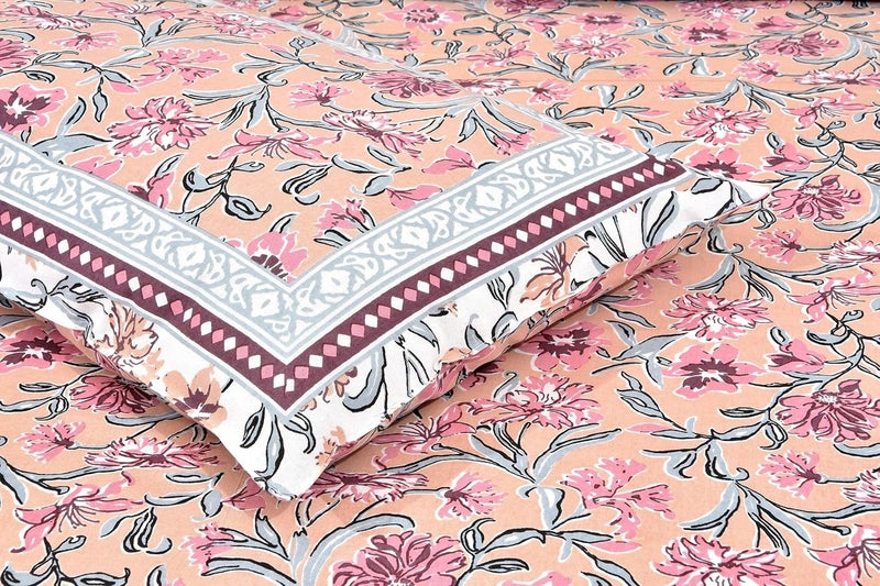 EasyGoods 240 TC Cotton Bedsheet for Single Bed Pink Ethnic22 Bedsheet Single Size Bed CottonSingle Size BedsheetSingle Bedsheet with 1 Pillow Cover 60x90 Inch Handcrafted Bed Sheets - Image 1
