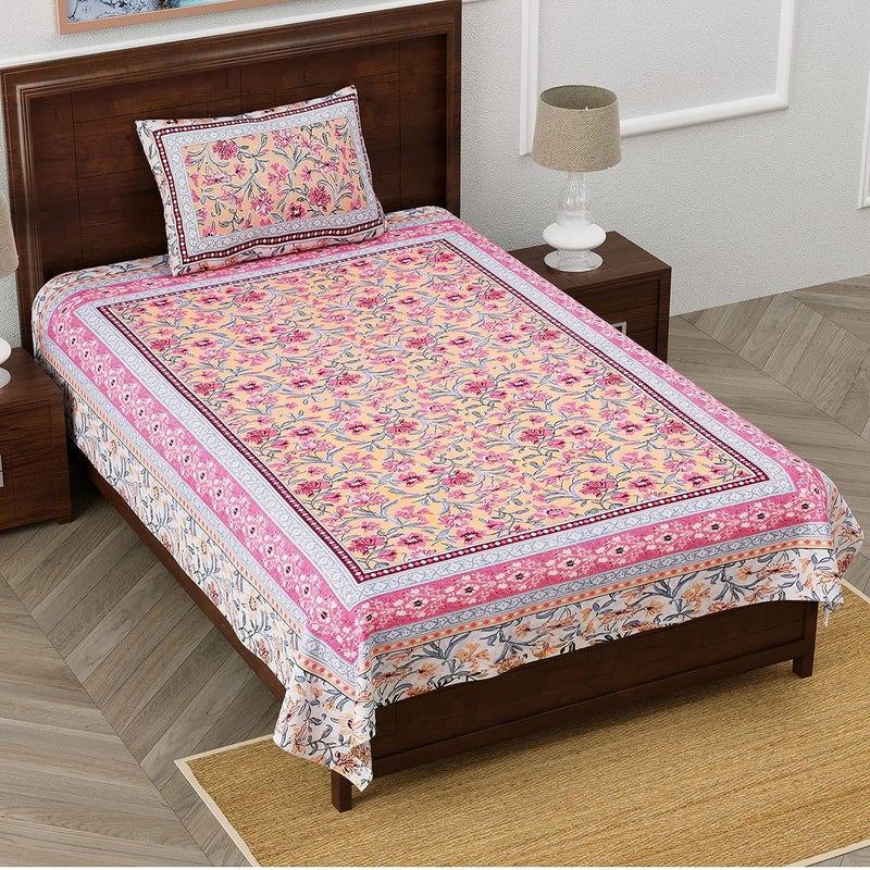 EasyGoods 240 TC Cotton Bedsheet for Single Bed Pink Ethnic22 Bedsheet Single Size Bed CottonSingle Size BedsheetSingle Bedsheet with 1 Pillow Cover 60x90 Inch Handcrafted Bed Sheets - Image 2