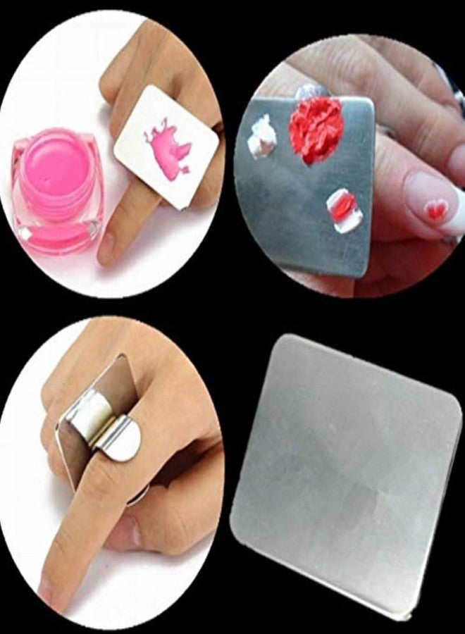 FEELHIGH Nail Art Supplies Stainless Steel Mini Finger Ring Palette Makeup Cream Foundation Finger Plate Nail Art Paint Color Mixing Palette Makeup Spatula (2 Pack) - Image 4