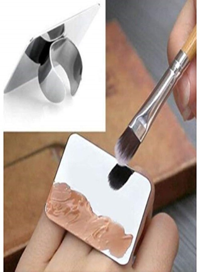 FEELHIGH Nail Art Supplies Stainless Steel Mini Finger Ring Palette Makeup Cream Foundation Finger Plate Nail Art Paint Color Mixing Palette Makeup Spatula (2 Pack) - Image 3