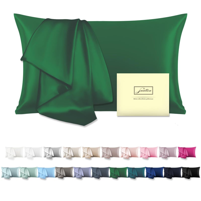 Mulberry Silk Pillow Cases Standard Size Silk Pillowcase with Zipper Soft Breathable Smooth Cooling Satin Silk Pillow Covers for Sleeping for Hair and Skin Olive Green20X 261Pcs