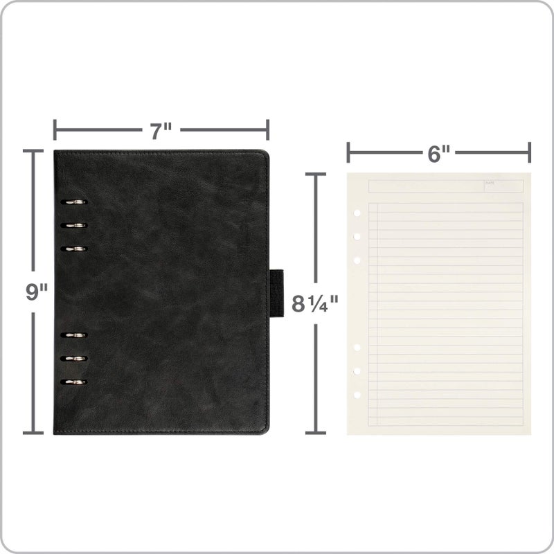 Oxford 6-Ring Professional Notebook, 7 x 9 Inch, Refillable Notebook, Writing Journal, Ivory Paper, 100 Sheets, Black Faux Leather Cover (90004) - Image 4
