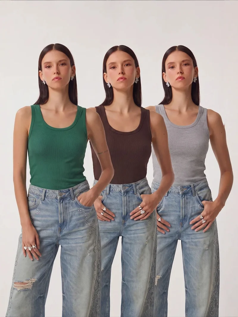 هابينس اسطنبول ISTANBUL 3-Pack Ribbed Cotton Cami Tops