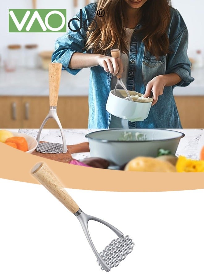 فاو دو مهروس البطاطس اليدوي، أداة هرس المطبخ المصنوعة من سبائك الألومنيوم بمقبض خشبي، أداة هرس البطاطس المهروسة، أدوات المطبخ للبطاطس والفاصوليا والخضروات والفواكه - Image 1