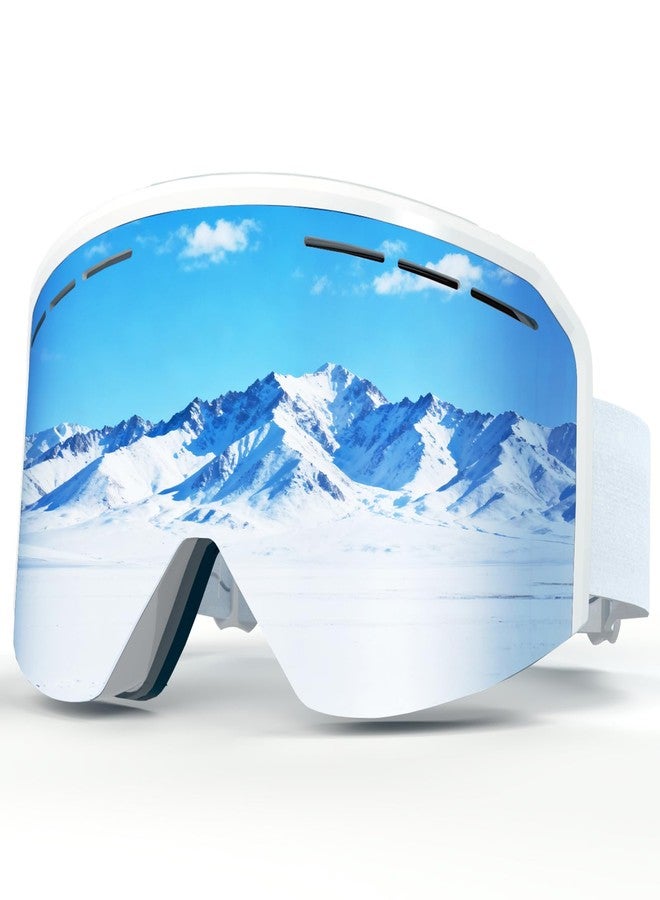 VCOROS Ski Goggles Snow Snowboard Goggles OTG For Men Women Skating Skiing Snowmobile(White Frame Silver Lens) - Image 1