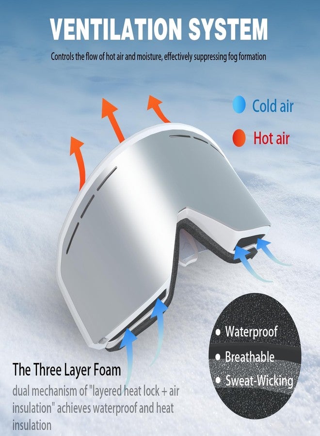 VCOROS Ski Goggles Snow Snowboard Goggles OTG For Men Women Skating Skiing Snowmobile(White Frame Silver Lens) - Image 5