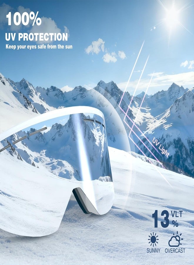 VCOROS Ski Goggles Snow Snowboard Goggles OTG For Men Women Skating Skiing Snowmobile(White Frame Silver Lens) - Image 3