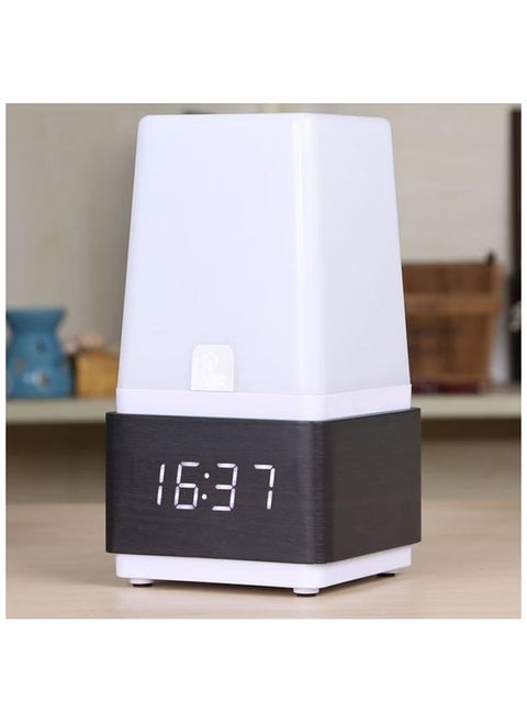 Voice Control Display LED Digital Desk Wooden Alarm Clock with LED Table Lamp