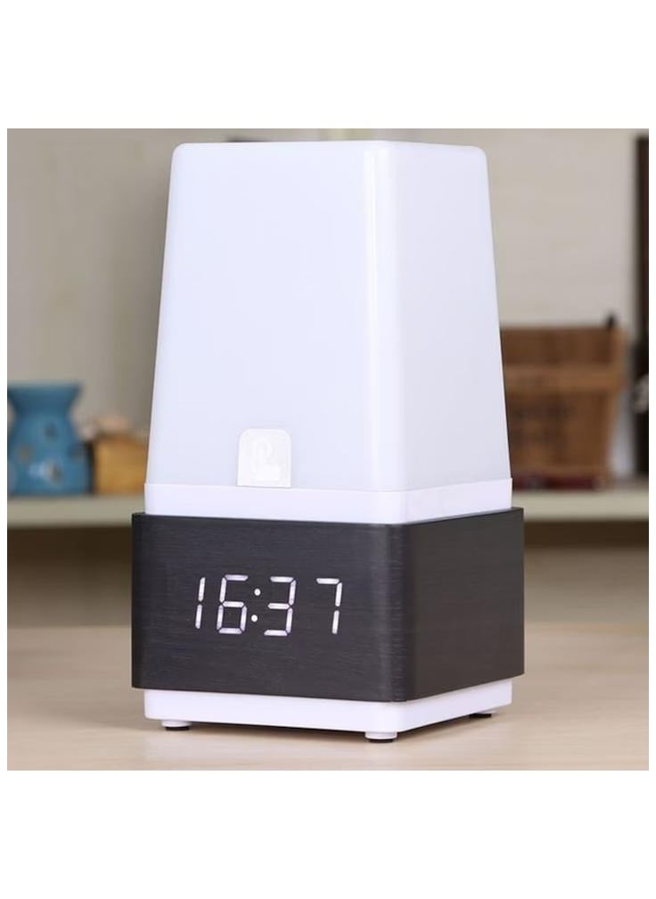 Voice Control Display LED Digital Desk Wooden Alarm Clock with LED Table Lamp