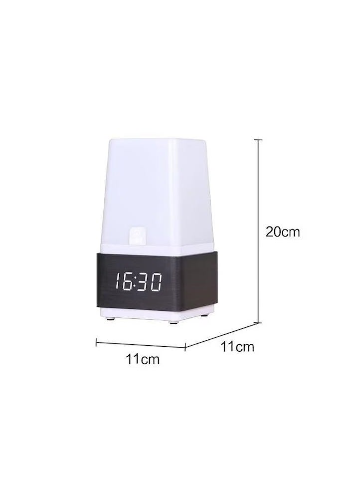 Voice Control Display LED Digital Desk Wooden Alarm Clock with LED Table Lamp