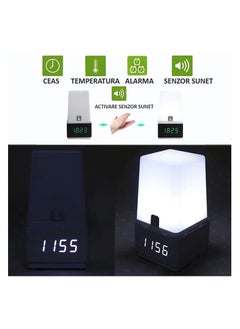 Organized Home Voice Control Display LED Digital Desk Wooden Alarm Clock with LED Table Lamp  - Image 2