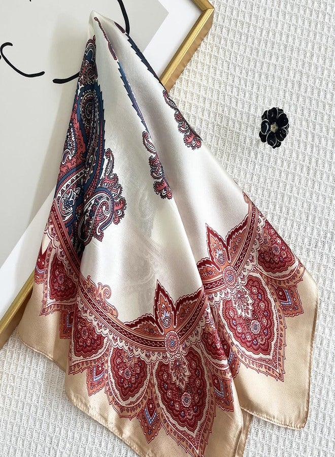 FONYVE 100% Mulberry Silk Scarfs for Women-Lightweight Square Satin Head Scarf-Small Silk Hair Scarf for Sleeping 21"x21", 21 Pink Paisley, S - Image 5