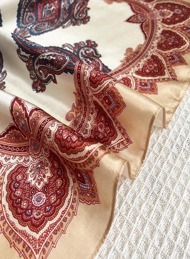 FONYVE 100% Mulberry Silk Scarfs for Women-Lightweight Square Satin Head Scarf-Small Silk Hair Scarf for Sleeping 21"x21", 21 Pink Paisley, S - Image 3