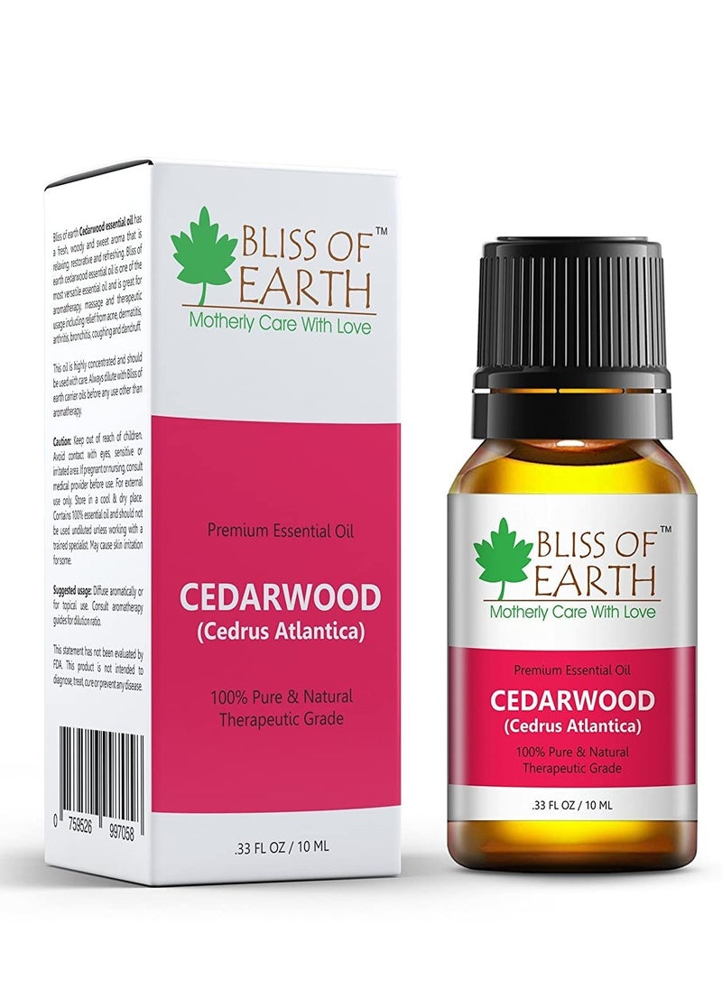 BLISS OF EARTH Cedarwood essential Oil 10ml Therapeutic Grade Essential Oils – Ideal For Aromatherapy  - Image 1