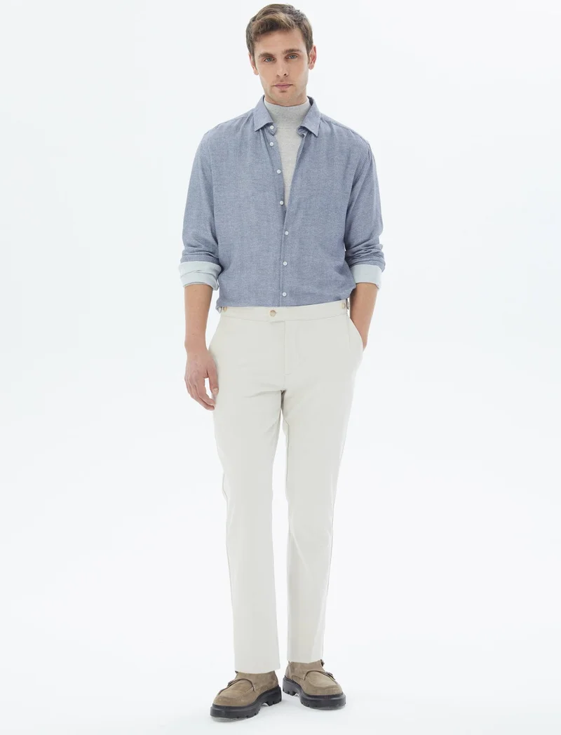 Kip Blue Patterned Regular Fit Woven Casual Shirt