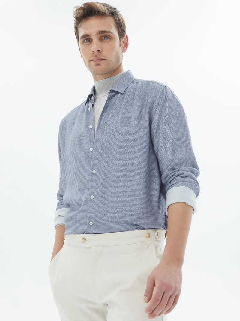 Kip Blue Patterned Regular Fit Woven Casual Shirt