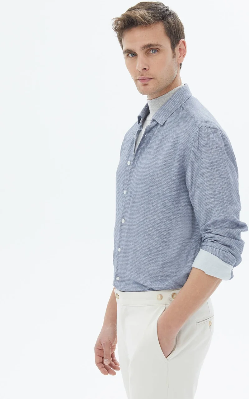 Kip Blue Patterned Regular Fit Woven Casual Shirt