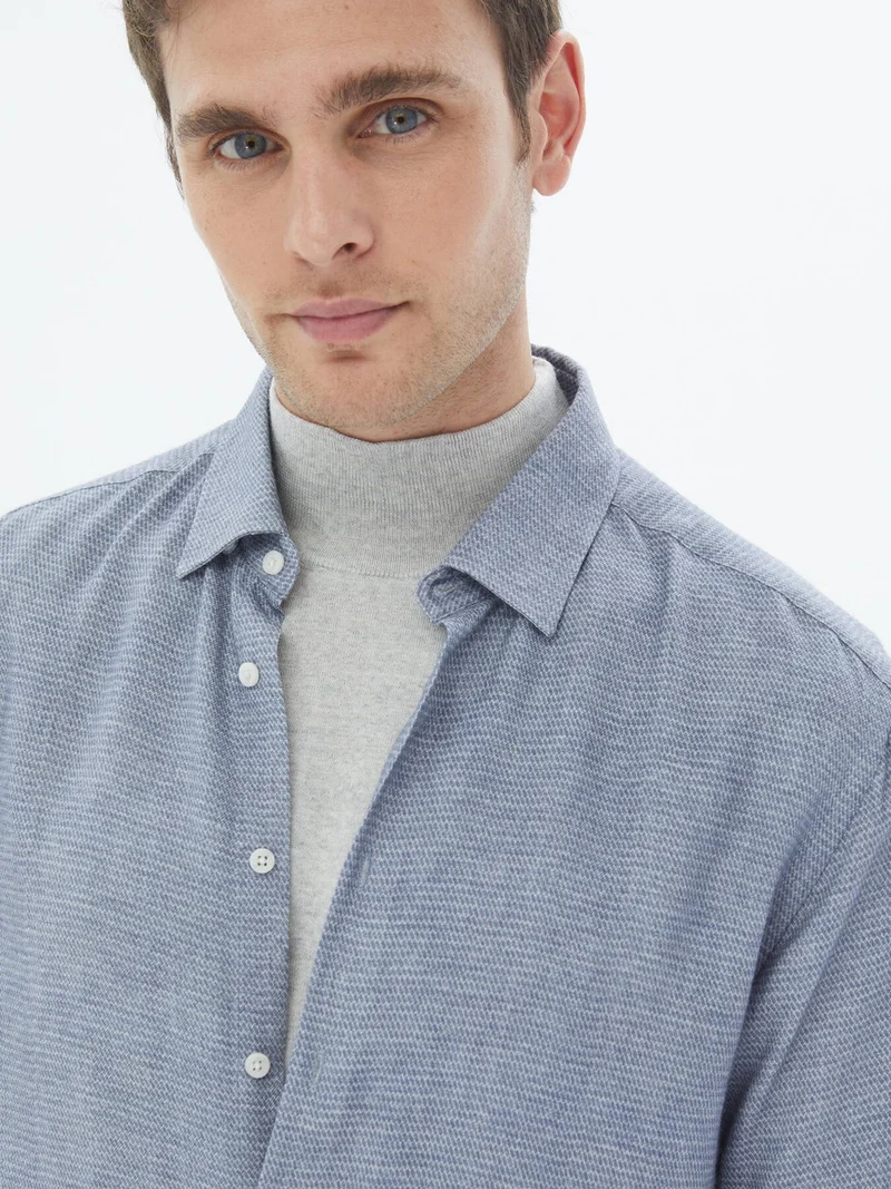 Kip Blue Patterned Regular Fit Woven Casual Shirt
