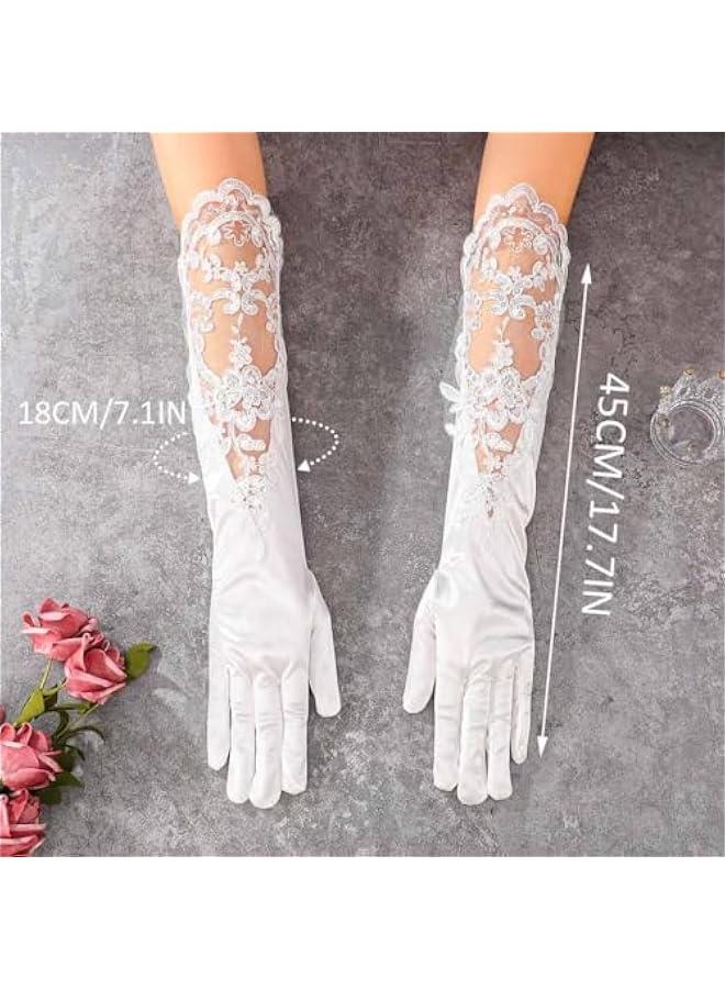 Long Finger Satin Bride Wedding Gloves White Lace Elbow Length Bridal Gloves Prom Accessories for Women  - Image 2