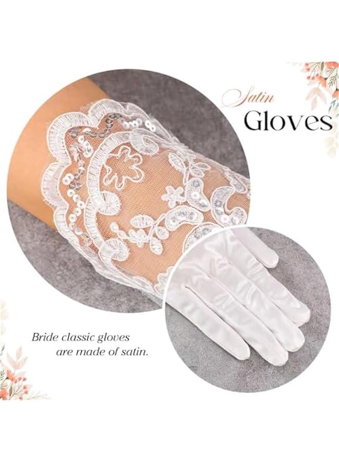 Long Finger Satin Bride Wedding Gloves White Lace Elbow Length Bridal Gloves Prom Accessories for Women  - Image 4