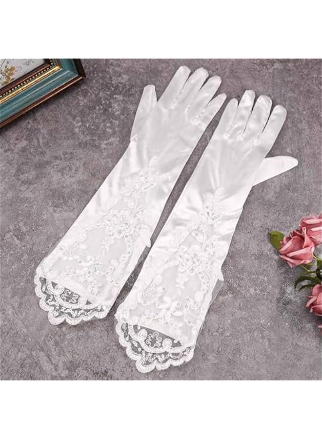 Long Finger Satin Bride Wedding Gloves White Lace Elbow Length Bridal Gloves Prom Accessories for Women  - Image 5