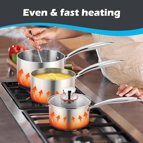 E-far 3-Quart Saucepan, Tri-Ply Stainless Steel Sauce Pan with Glass Lid, Small Cooking Induction Pot Compatible with All Cooktops, Non Toxic, Oven & Dishwasher Safe - Image 5