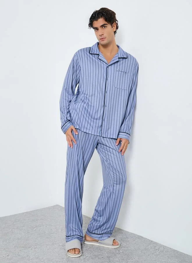 Styli Men Striped Oversized Shirt and Pyjama Set