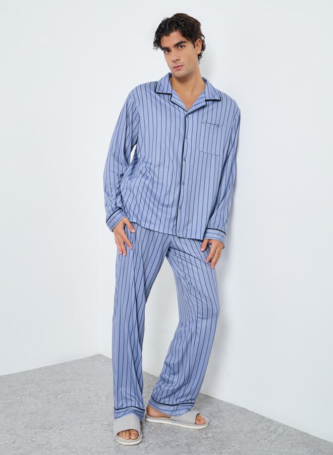 Styli Men Striped Oversized Shirt and Pyjama Set - Image 1