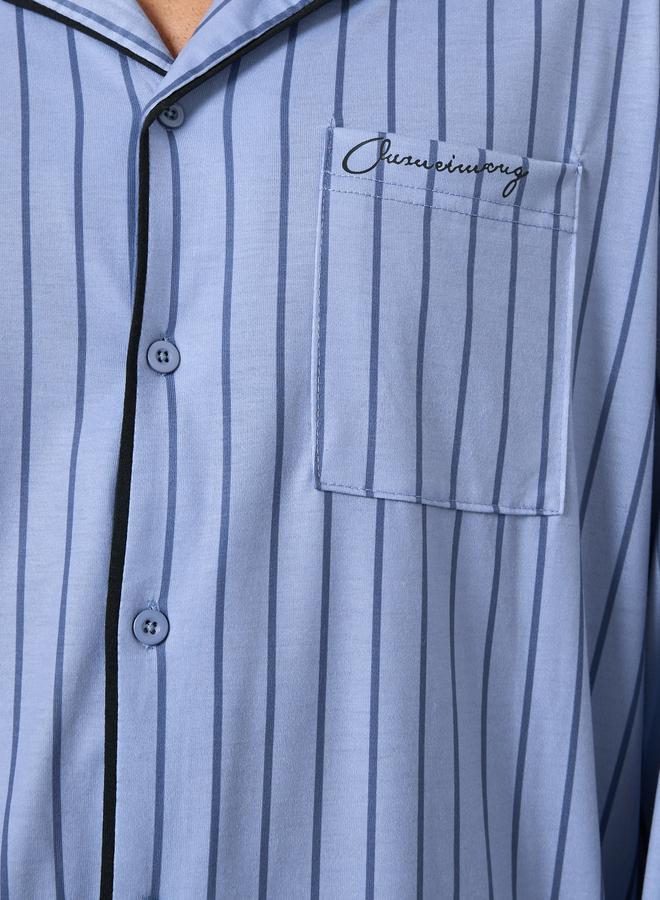 Styli Men Striped Oversized Shirt and Pyjama Set - Image 3