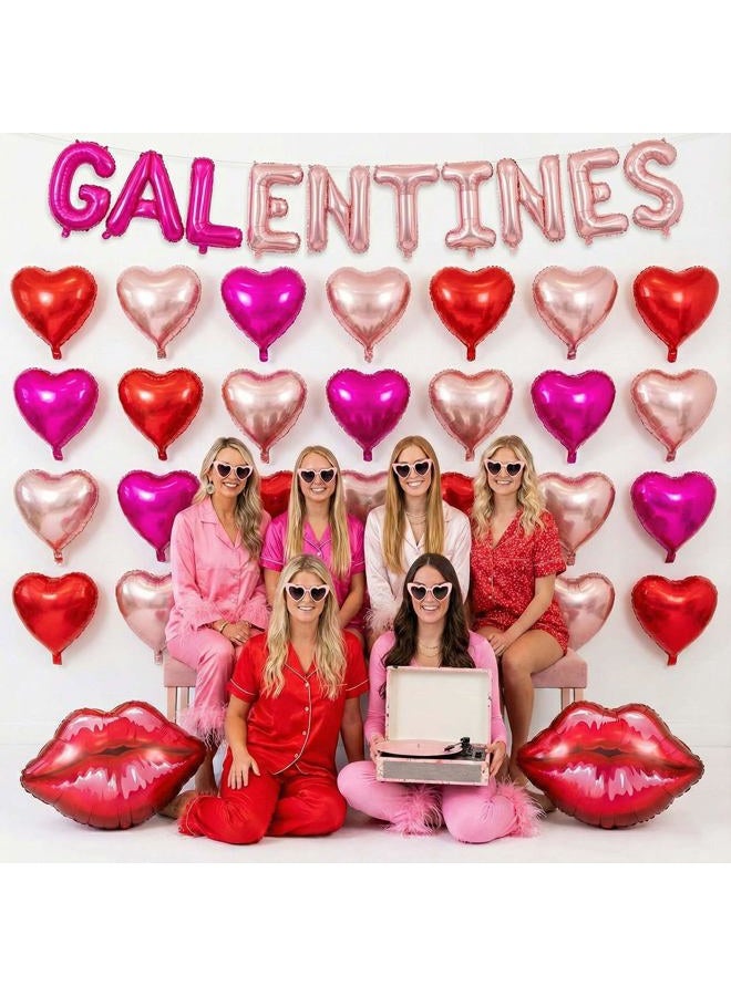 froufing Galentine's Day Bestie Party Decorations with Red Hot Pink Heart Lips GALENTINES Letter Foil Balloons for BFF Girlfriends Valentine's Bachelorette Engagement Photo Booth Backdrop Supplies - Image 3