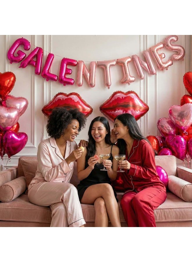 froufing Galentine's Day Bestie Party Decorations with Red Hot Pink Heart Lips GALENTINES Letter Foil Balloons for BFF Girlfriends Valentine's Bachelorette Engagement Photo Booth Backdrop Supplies - Image 2