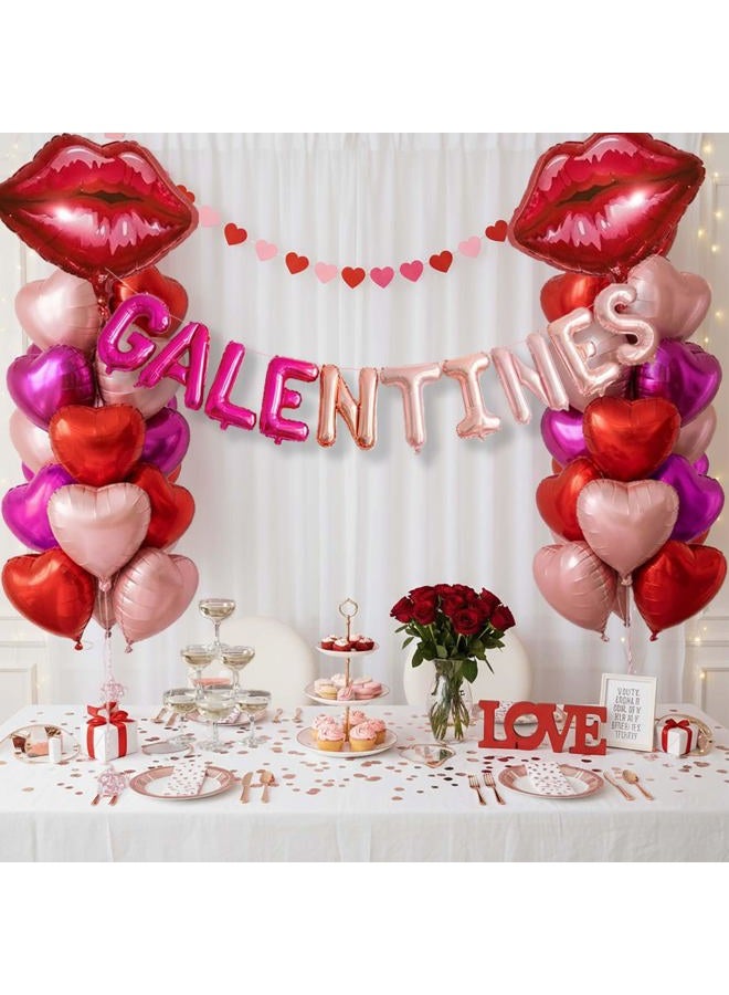 froufing Galentine's Day Bestie Party Decorations with Red Hot Pink Heart Lips GALENTINES Letter Foil Balloons for BFF Girlfriends Valentine's Bachelorette Engagement Photo Booth Backdrop Supplies - Image 1