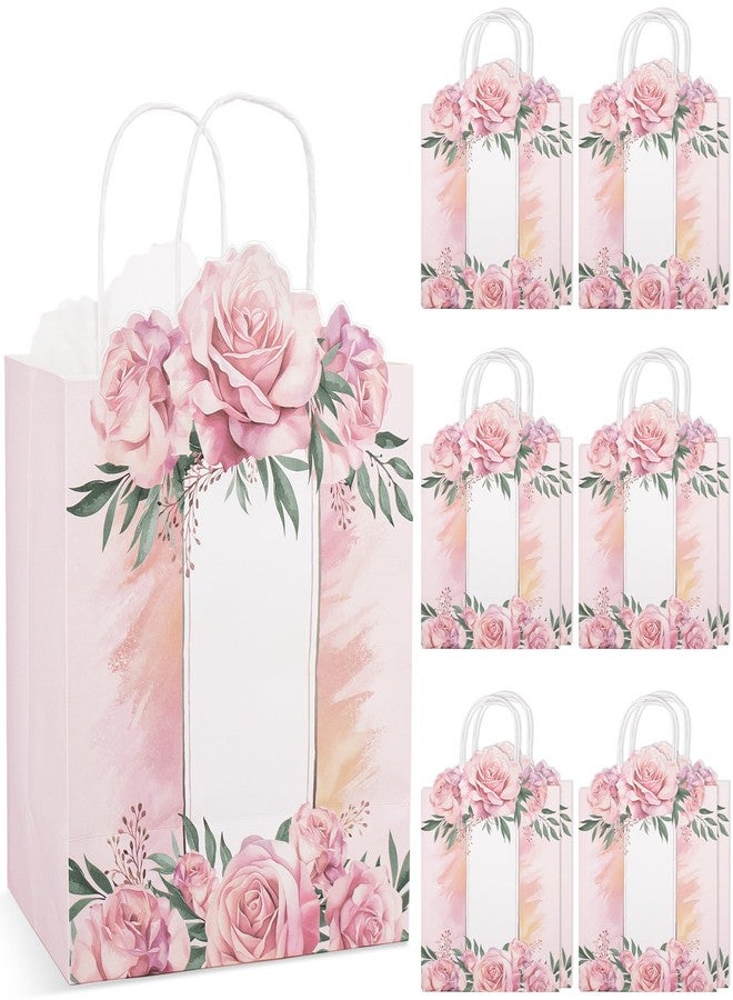 Addveyra Paper Goodie Bags Pink with Handles Rose Floral Party Favor Bags for Birthday/Wedding Women (12 pcs - Image 1