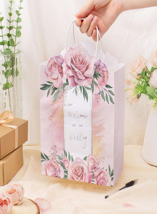 Addveyra Paper Goodie Bags Pink with Handles Rose Floral Party Favor Bags for Birthday/Wedding Women (12 pcs - Image 5