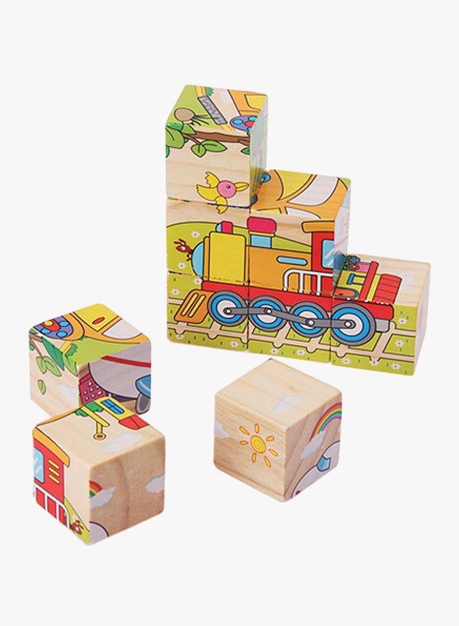 أحجية تركيب القطع الخشبية ثلاثية الأبعاد ذات 6 جوانب بتصميم مركبة نقل الأطفال من 9 قطع - Image 2