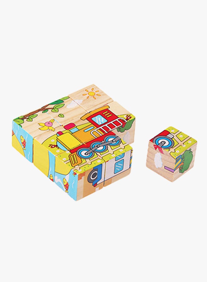 أحجية تركيب القطع الخشبية ثلاثية الأبعاد ذات 6 جوانب بتصميم مركبة نقل الأطفال من 9 قطع - Image 3
