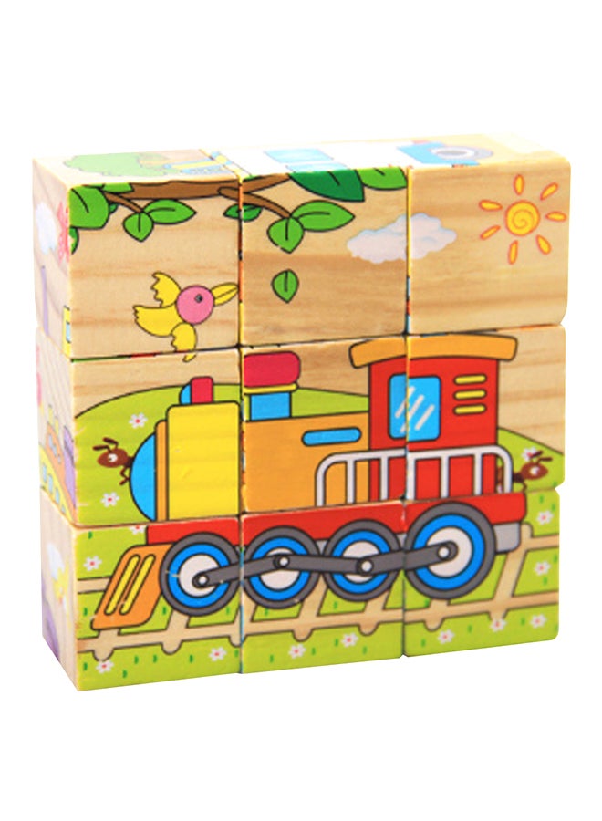 أحجية تركيب القطع الخشبية ثلاثية الأبعاد ذات 6 جوانب بتصميم مركبة نقل الأطفال من 9 قطع - Image 1