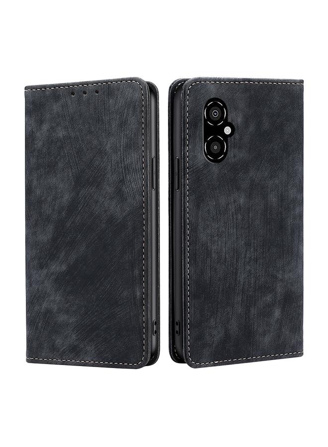 The Bros Case For Xiaomi Poco M4 5G RFID Anti-theft Brush Magnetic Leather Phone Case