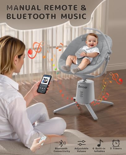 Zoicay Baby Swing,Baby Swings for Infants with 3 Modes & 5 Speeds, BT Enabled App & Remote Control, Electric Swing – 6 Lullabies and 3 Timer Setting, 2 Seat Positions and 5-Point Harness Swing (Gray) - Image 4