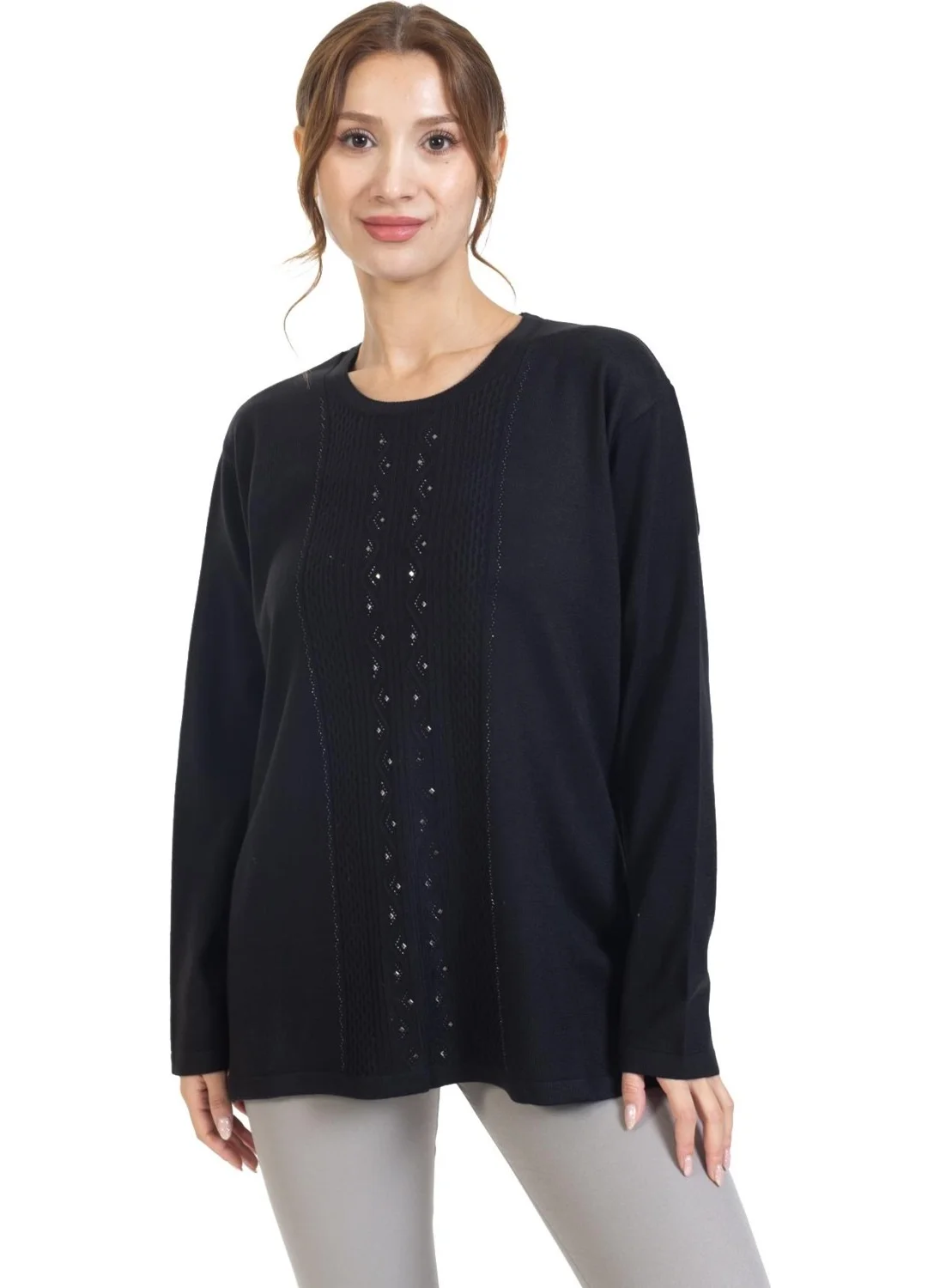 Mutlu City High Quality Knitted Women Middle Age and Above Stone Embroidered Knitwear Knit Lycra Mother Blouse Sweater 23915