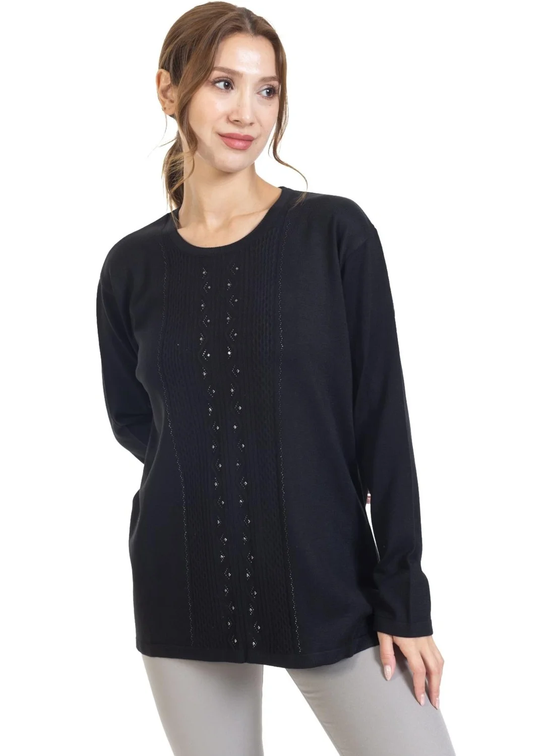 Mutlu City High Quality Knitted Women Middle Age and Above Stone Embroidered Knitwear Knit Lycra Mother Blouse Sweater 23915