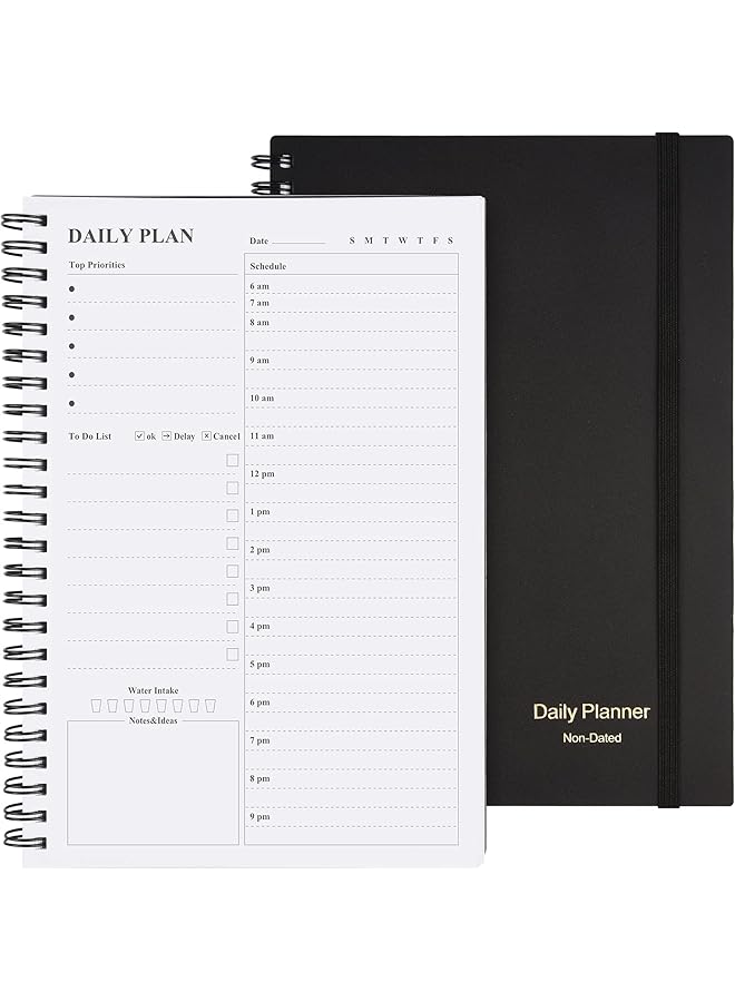 erorex Daily Planner Undated To Do List Notebook Hourly Schedules Spiral Appointment Planner For Men And Women Pvc Hardcover Elastic Closure Inner Pocket 8.3 X 5.8 Black  - Image 1