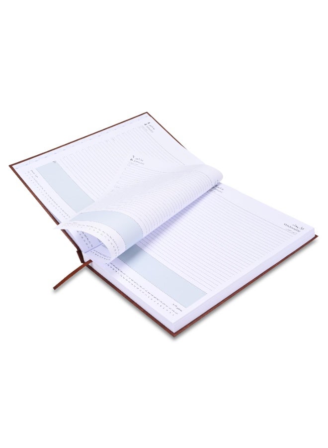 FIS 2026 A4 Diary, 210x297mm Size, Hard Cover Vinyl, 1 Day a Page Format, 60gsm White Paper, English/Arabic, Brown Cover-FSDI41AE26BR - Image 2