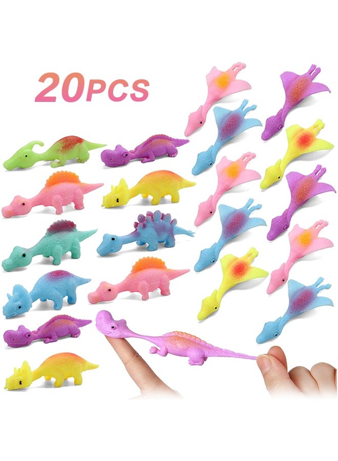 Organizer 20 Pcs Slingshot Dinosaur Finger Toys, Party Favors for Kids Sticky Rubber Dino Flying Catapult Fidget Toys for Boys Girls Birthday Gifts - Image 1