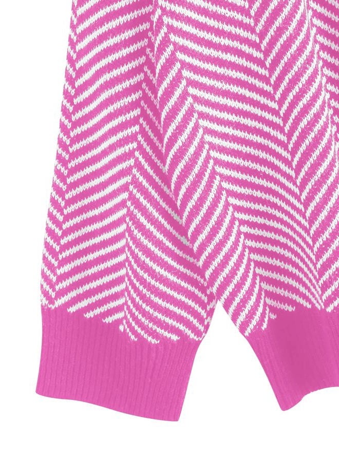 ZAFUL Women's Striped Cardigan Long Sleeve Button Up Open Front Knit Oversized Sweater, 1-rose Red, One size - Image 5