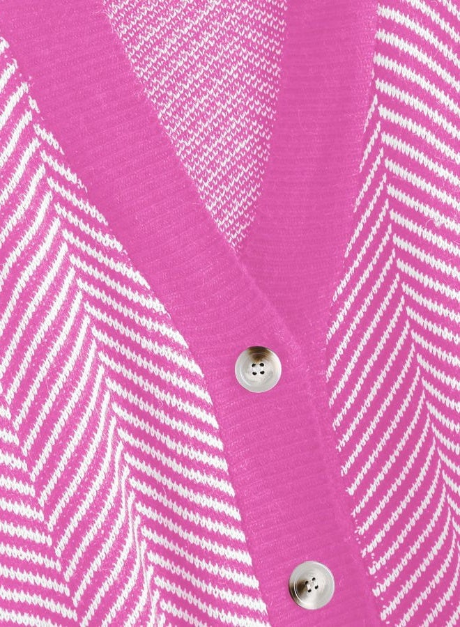 ZAFUL Women's Striped Cardigan Long Sleeve Button Up Open Front Knit Oversized Sweater, 1-rose Red, One size - Image 2