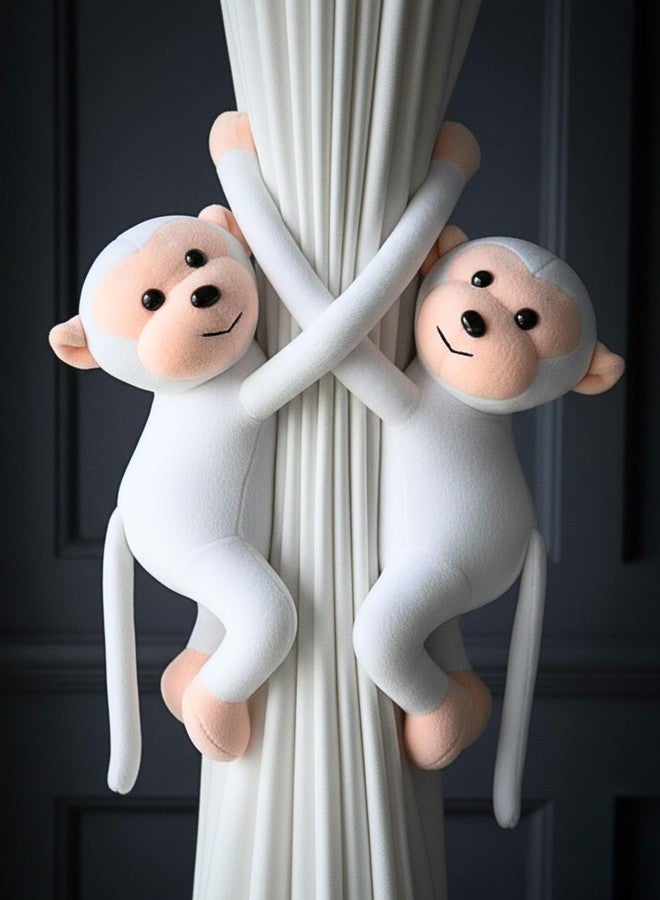 Tickles 2 Pcs Monkey Soft Plush Toy Curtain Tiebacks Holder Clip for Children Living Room Decoration Accessories Window Curtain Decoration (Size: 28 cm Color: White) - Image 1